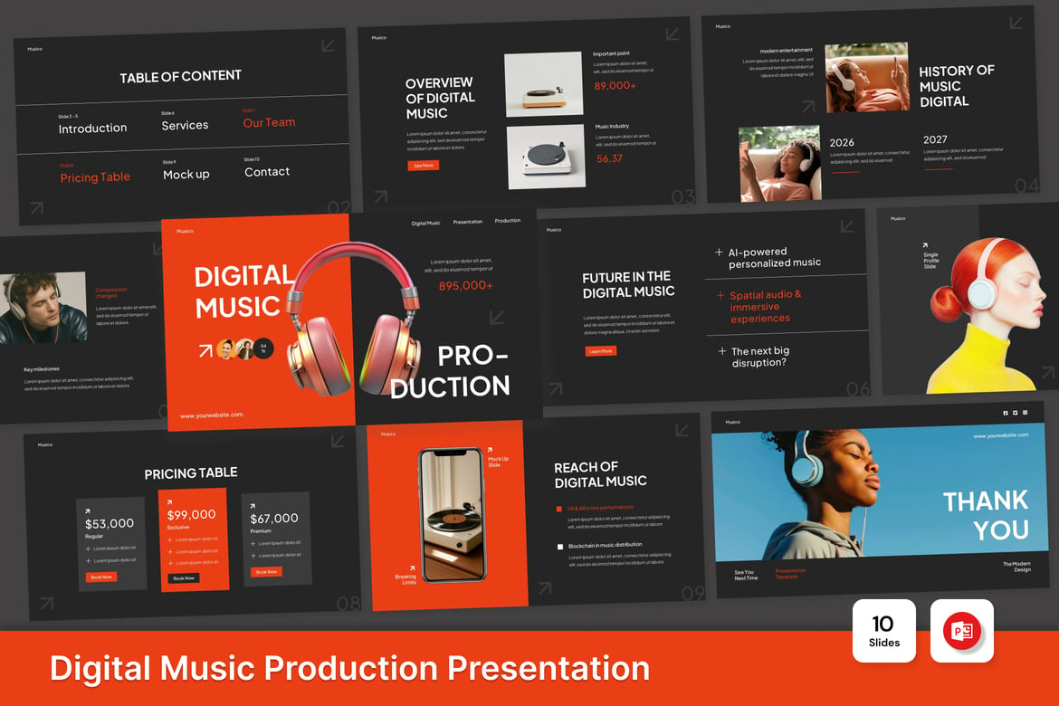 Template PowerPoint Produksi Musik Digital yang Menginspirasi