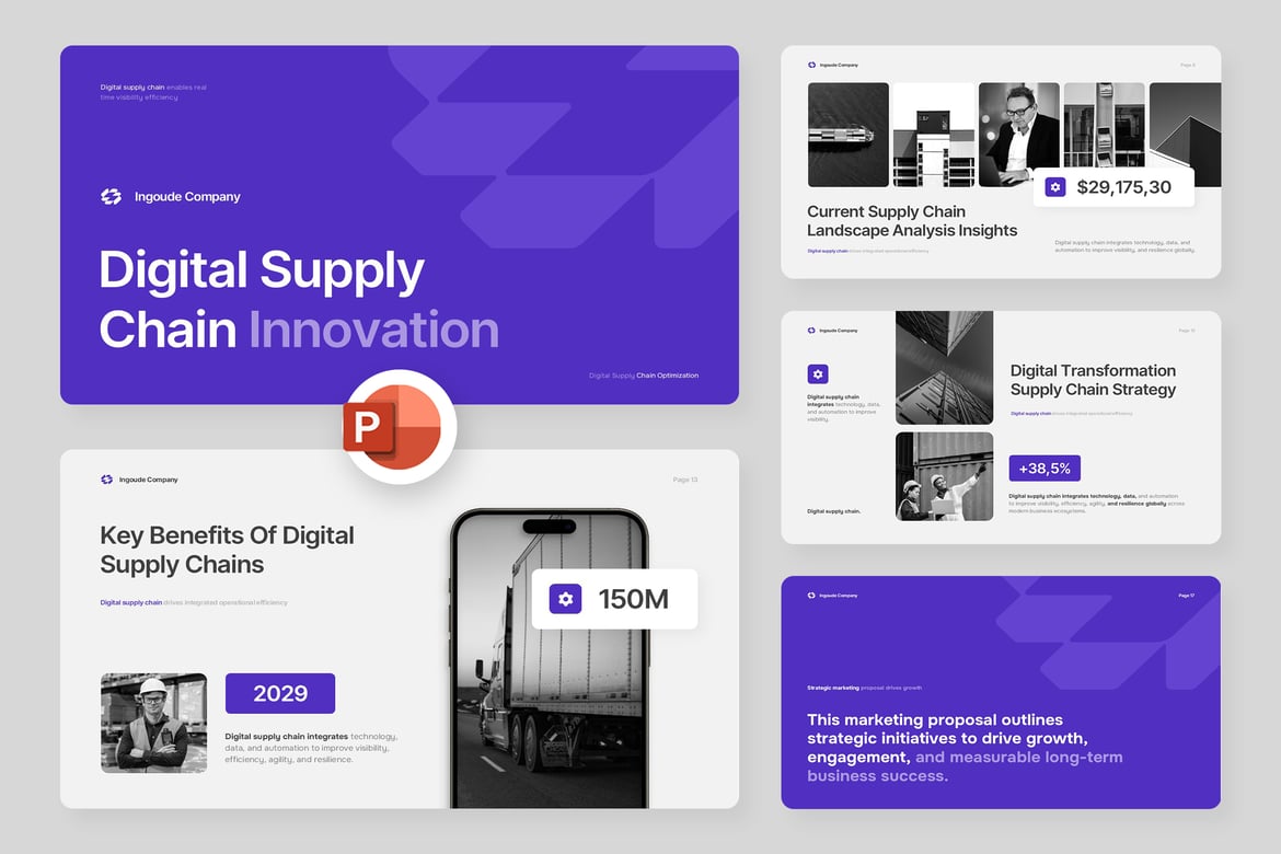 Template PowerPoint Rantai Pasok Digital yang Modern dan Efektif