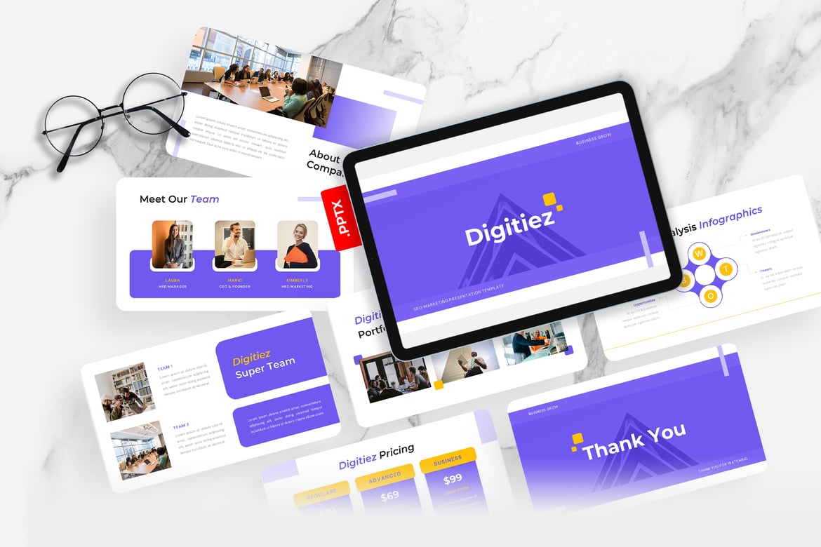 Template Presentasi PowerPoint Digitiez untuk SEO Marketing yang Menarik