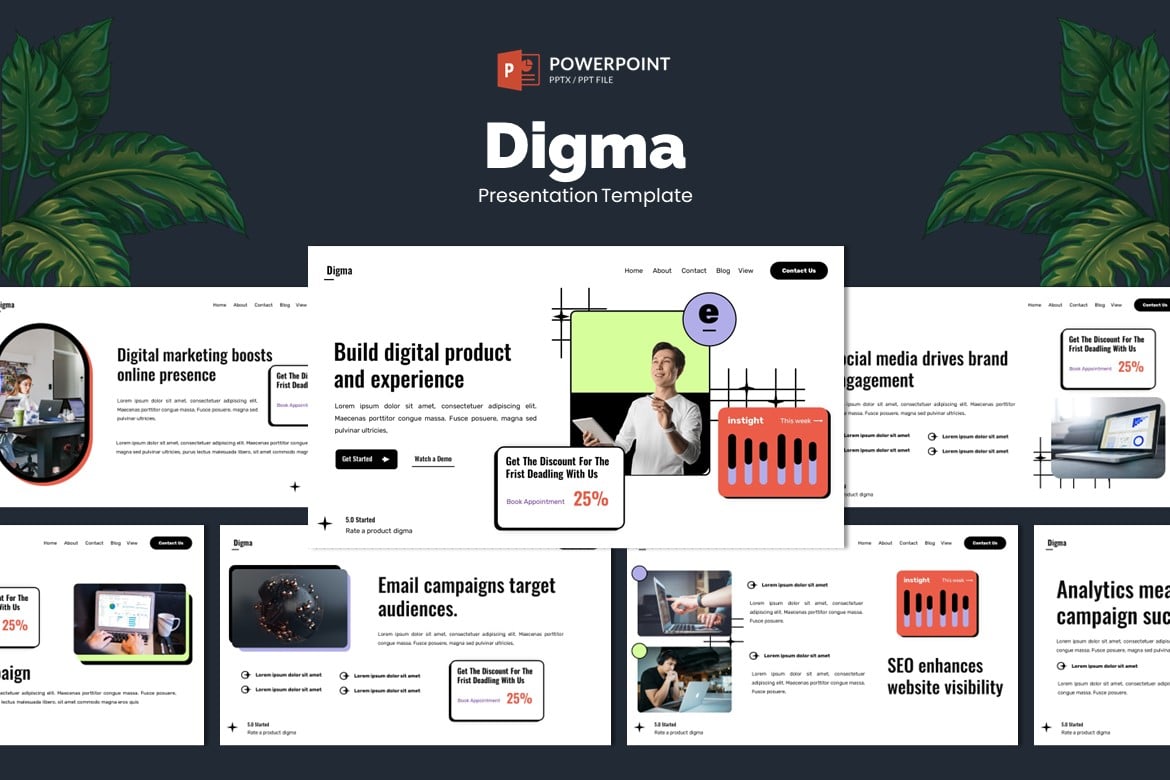 Template Powerpoint Digma untuk SEO & Pemasaran Digital yang Modern dan Kreatif