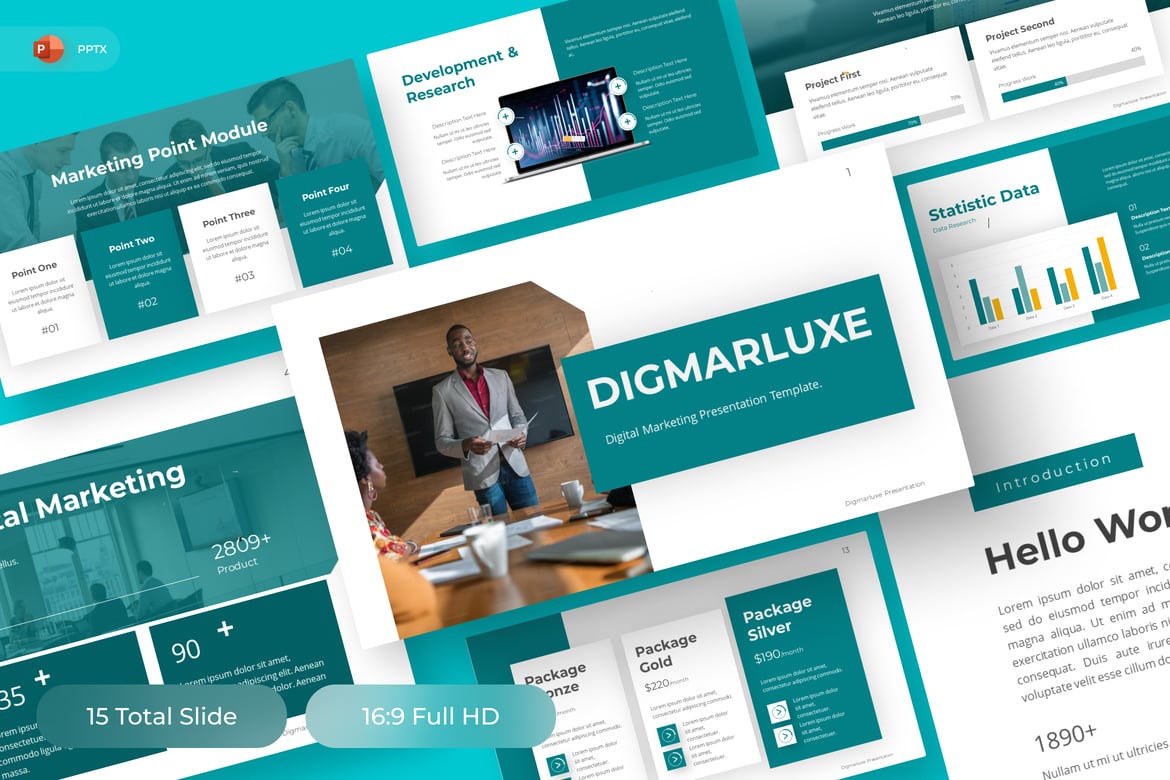 Template Presentasi PowerPoint DigmarLuxe untuk Pemasaran yang Menarik