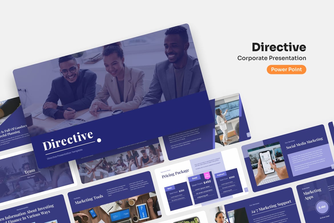 Template Presentasi PowerPoint Korporat Directive yang Menarik