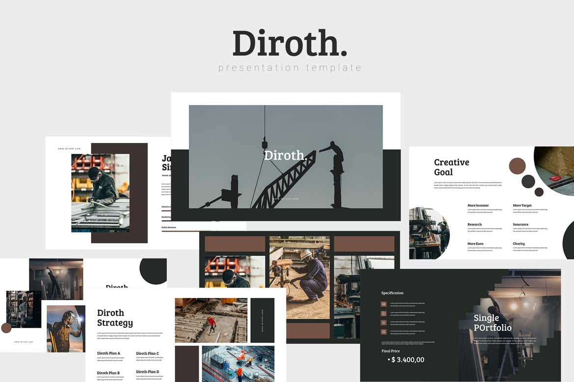 Diroth - Template Presentasi Powerpoint Konstruksi yang Menarik