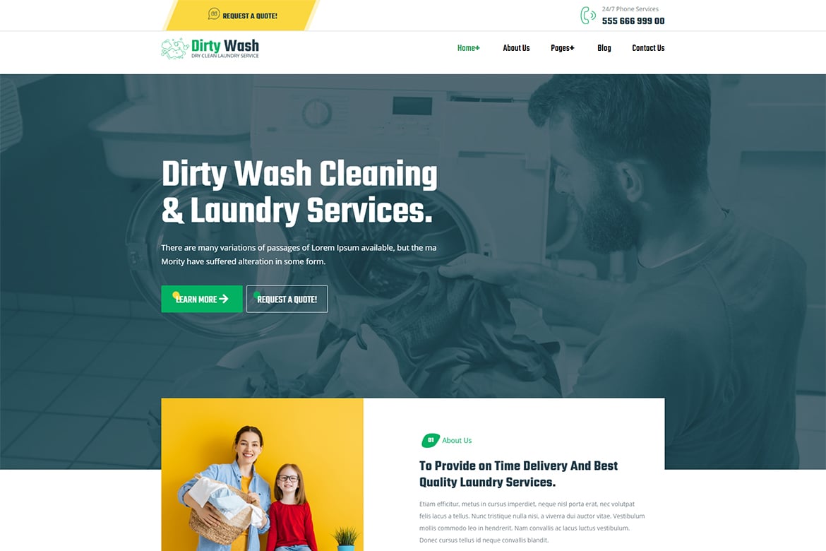 DirtyWash – Tema WordPress untuk Layanan Laundry dan Dry Cleaning