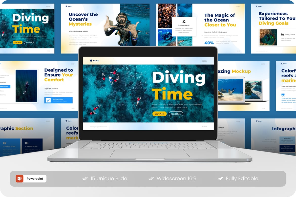 Template Presentasi PowerPoint Menyelam yang Menarik - Dive In