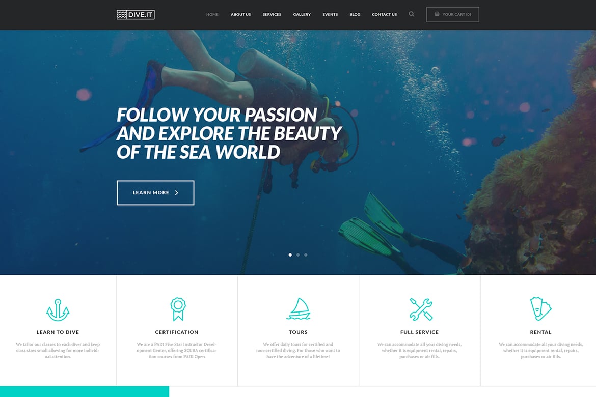 DiveIt - Tema WordPress Sekolah Selam Terbaik untuk Petualangan Laut