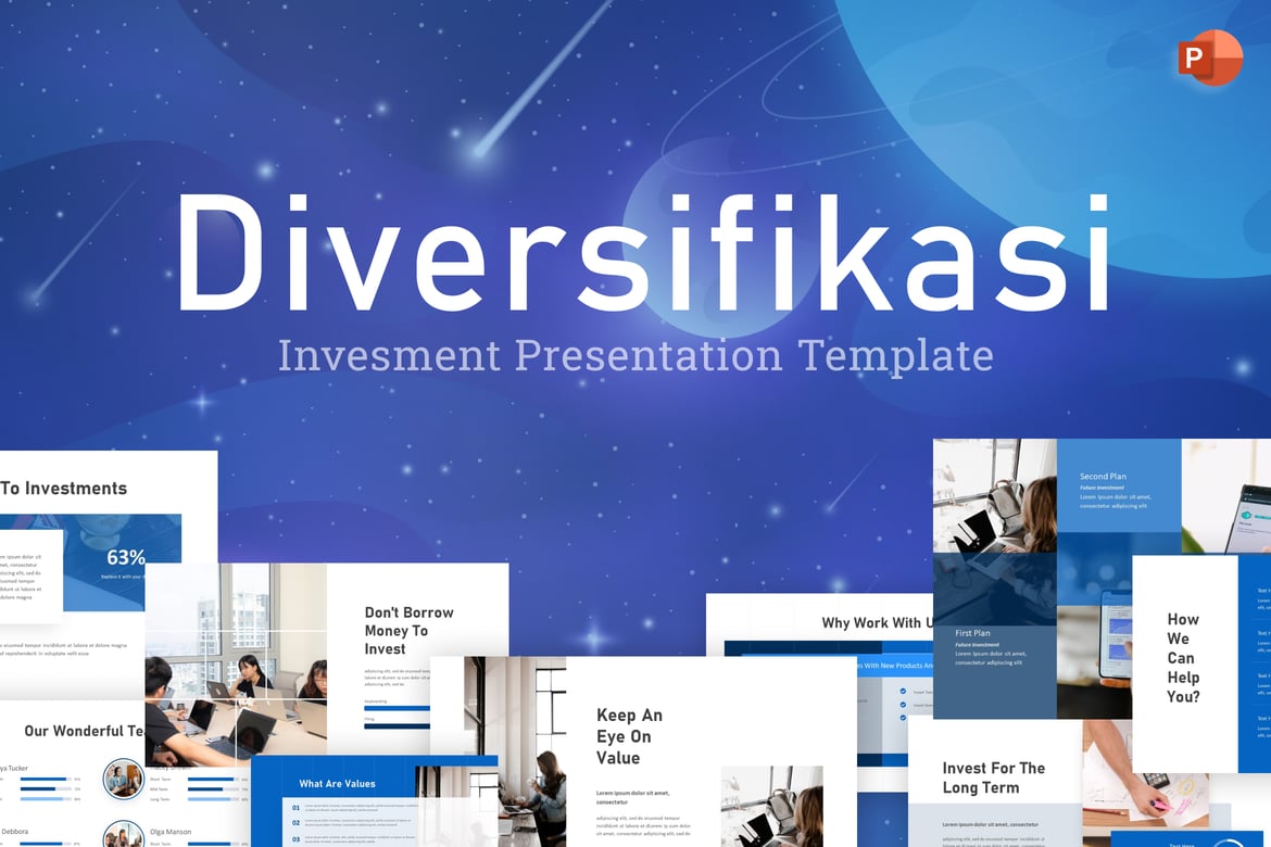 Template Presentasi PowerPoint Diversifikasi Blue Modern Investment yang Menarik