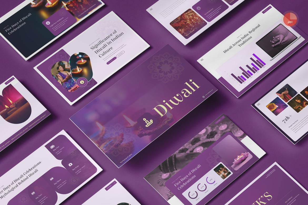 Template Presentasi PowerPoint Festival Diwali yang Menarik