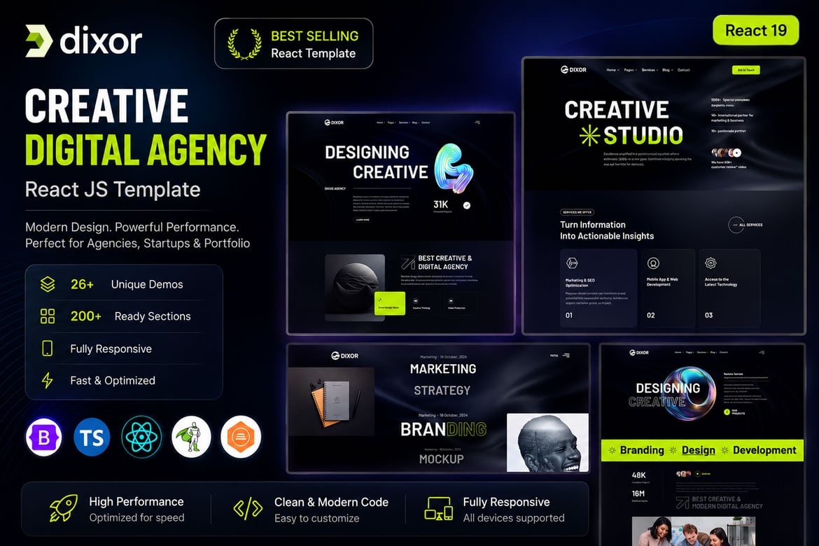 Dixor – Template Website Agen Kreatif & Portofolio React JS