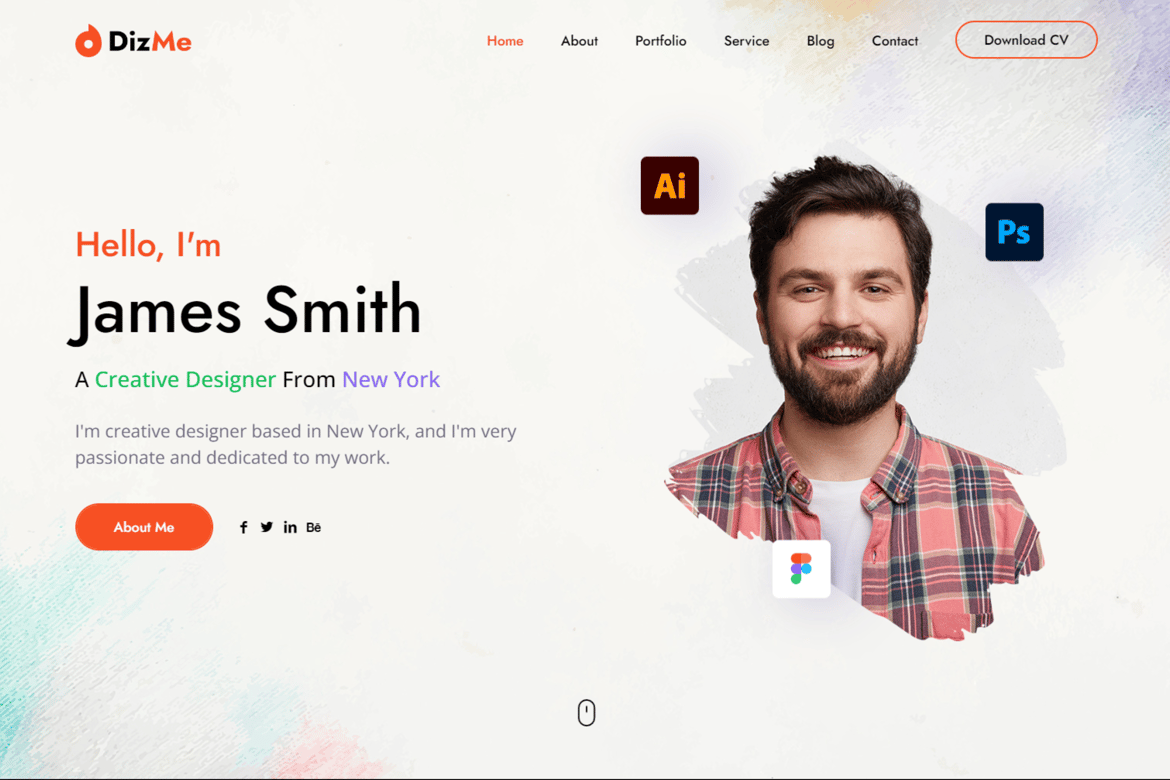 Dizme - Template Website Portofolio Pribadi React NextJS yang Menawan