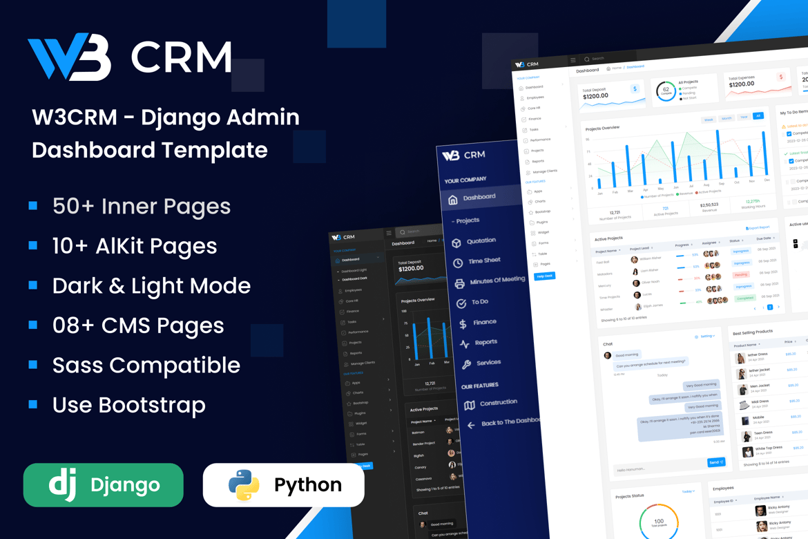 Template Website Dashboard Admin CRM Django yang Modern dan Responsif