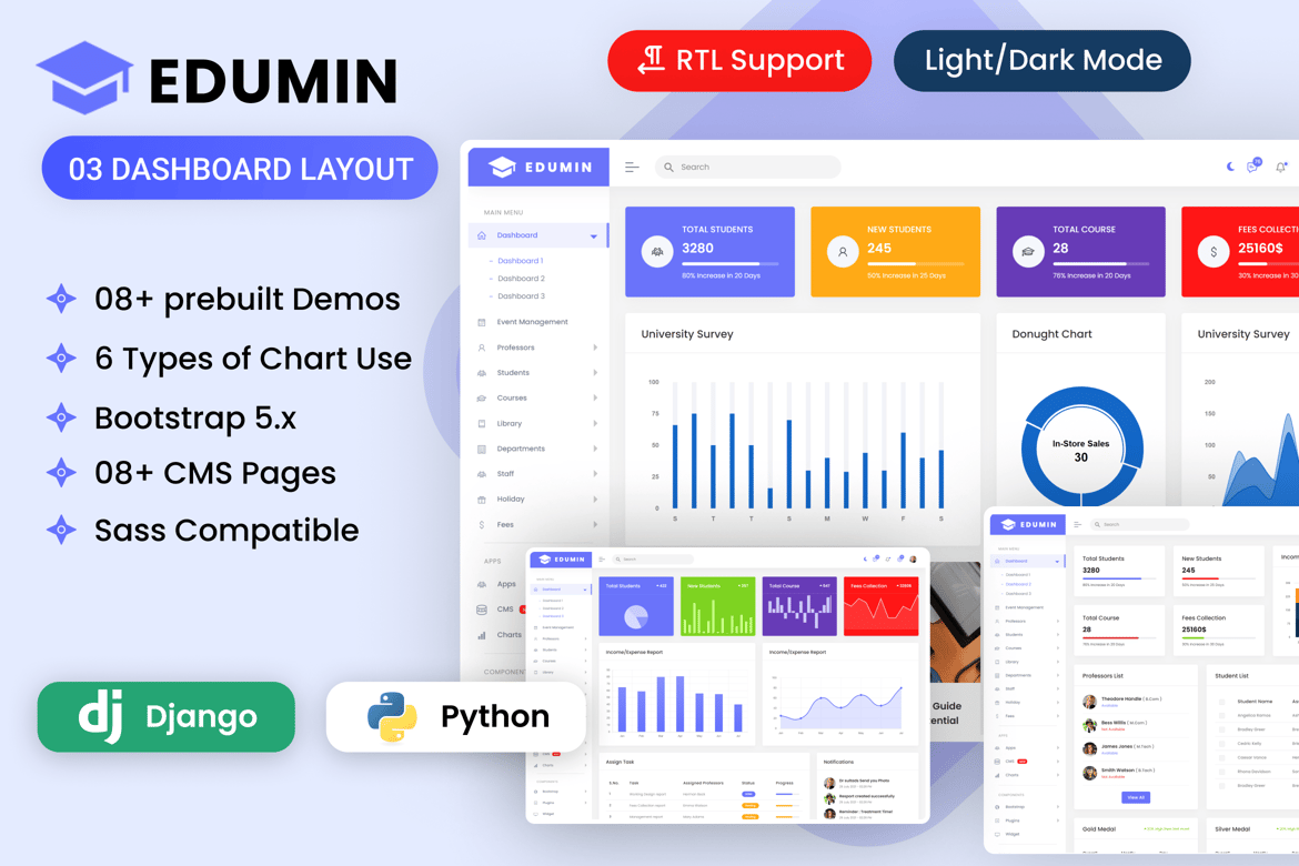 Template Dashboard Admin Pendidikan Django yang Modern dan Responsif