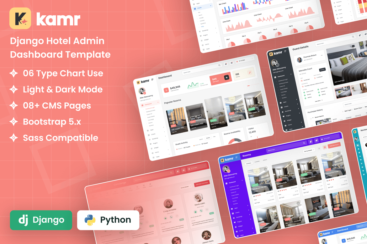 Template Dashboard Admin Hotel Django yang Modern dan Responsif