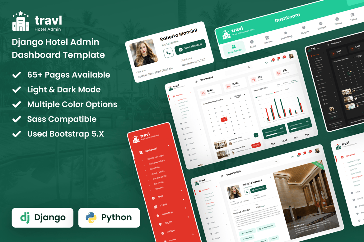Template Website Dashboard Admin Hotel Django yang Modern dan Responsif