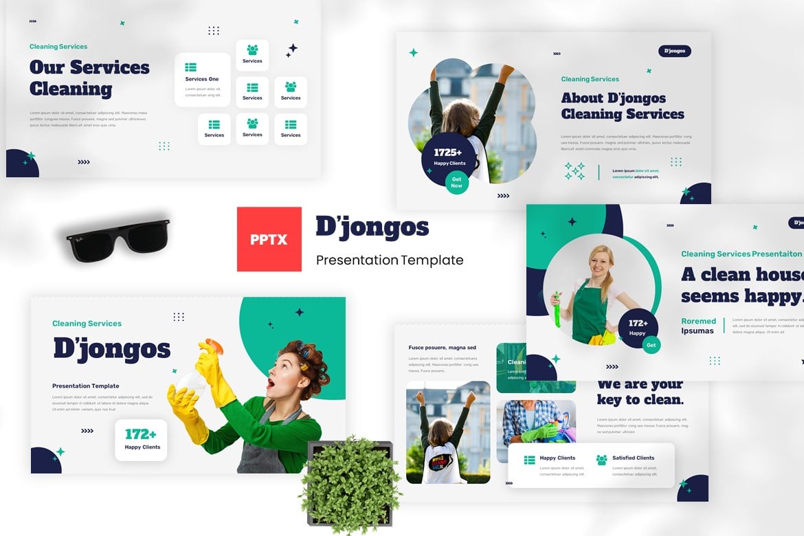 Template Presentasi PowerPoint Djongos - Layanan Kebersihan yang Modern dan Profesional