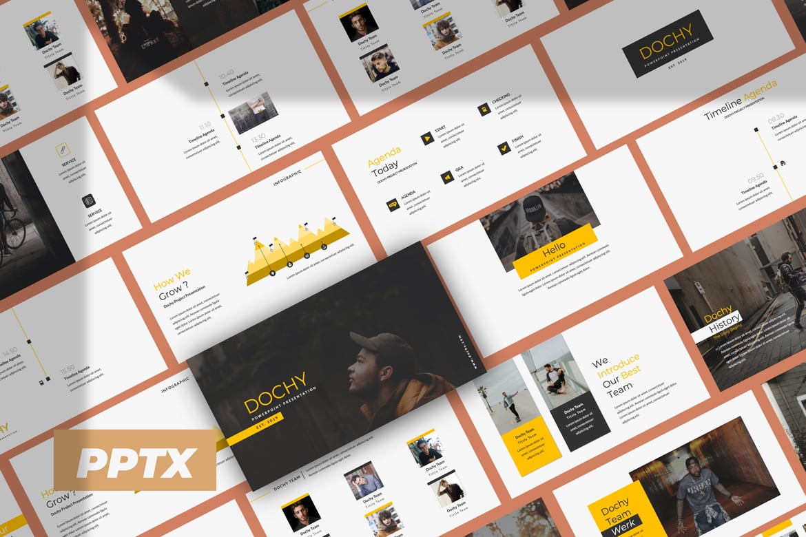 Template PowerPoint Kreatif Dochy untuk Bisnis Modern