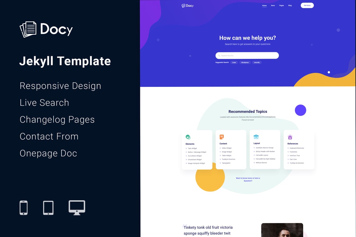 Docy - Template Website Dokumentasi Jekyll yang Kuat dan Responsif