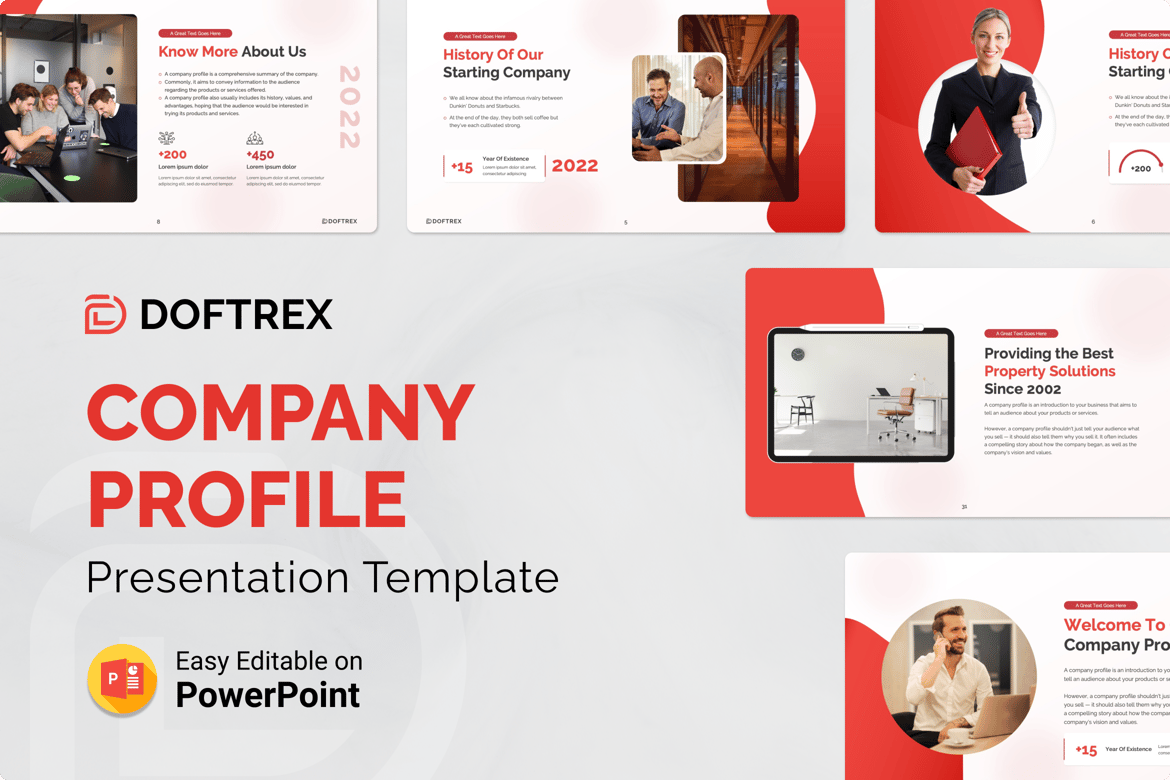 Template Presentasi PowerPoint Profil Perusahaan Doftrex yang Menarik
