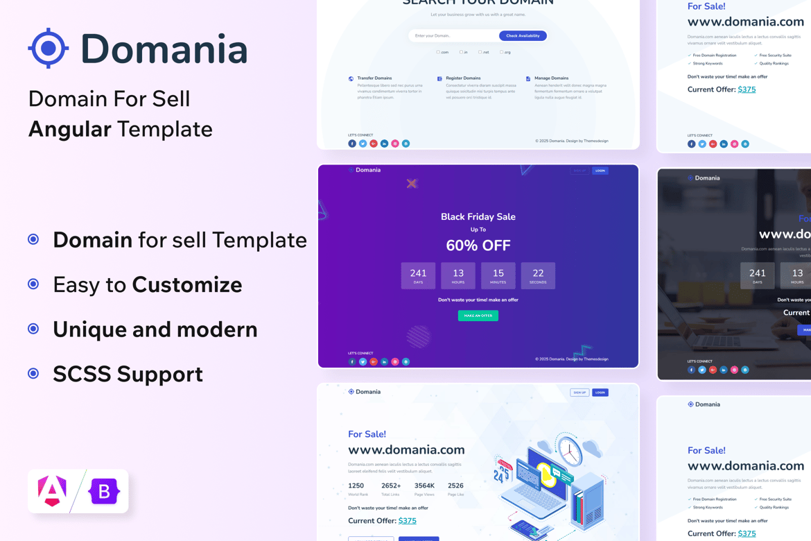 Domania - Template Web Angular Modern untuk Penjualan Domain
