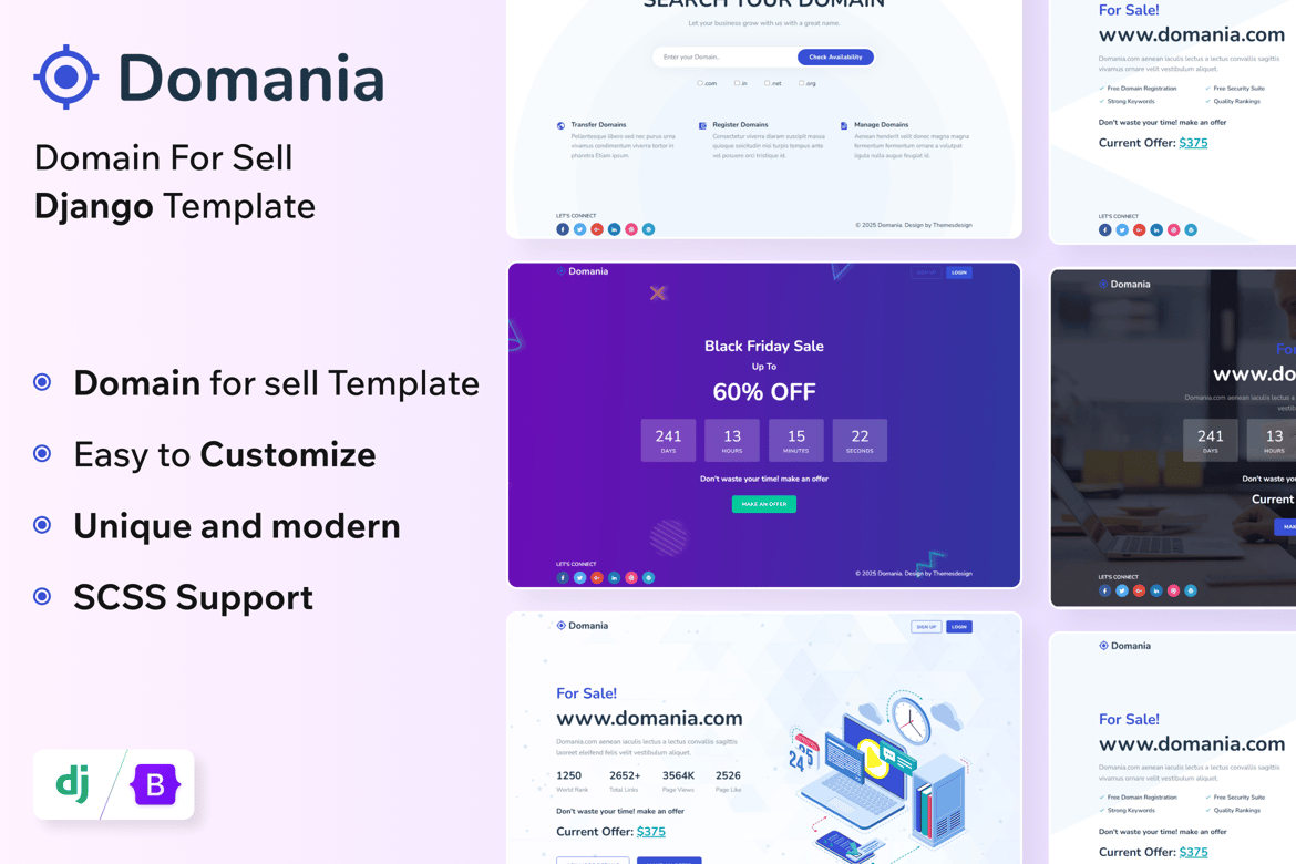 Domania - Template Web Django Modern untuk Jual Beli Domain