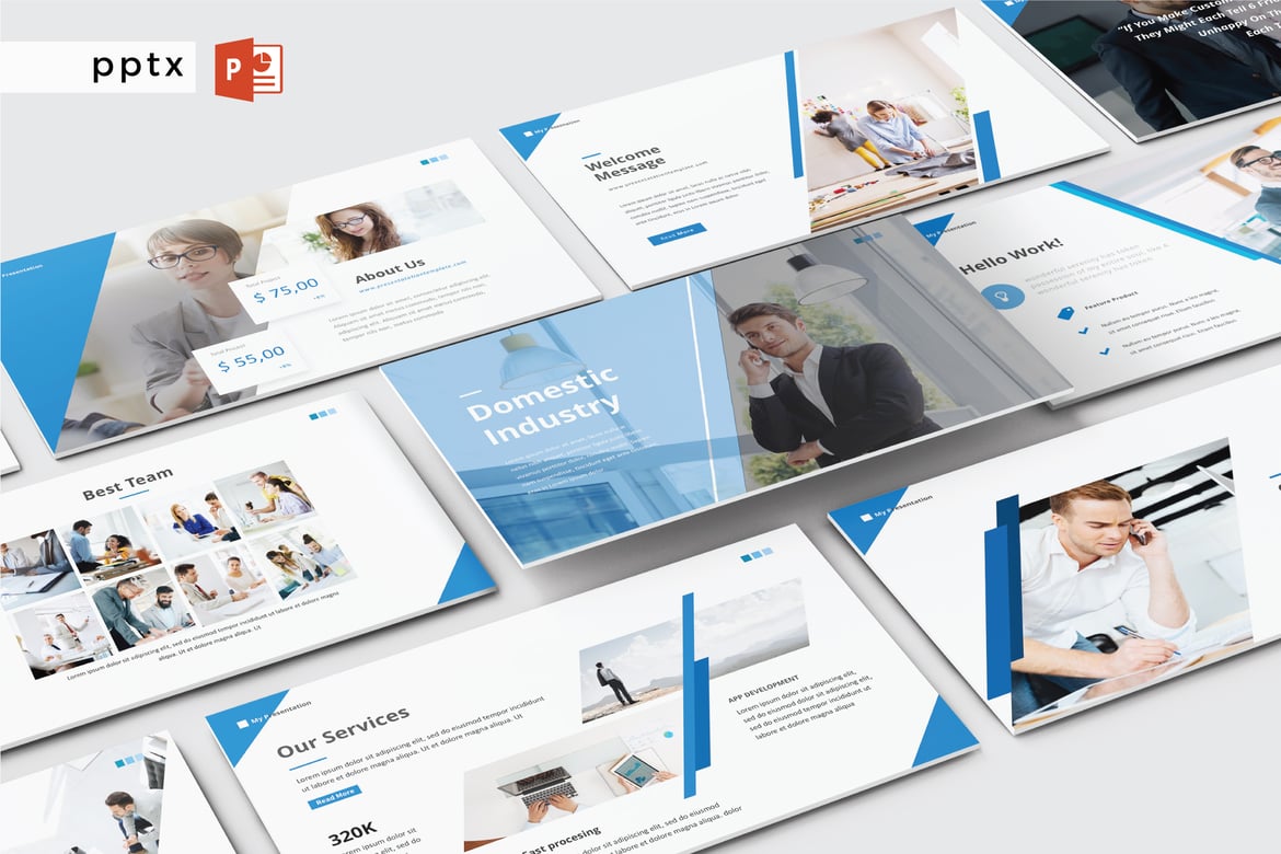 Template Presentasi PowerPoint Modern - DOMESTIC INDUSTRY V416