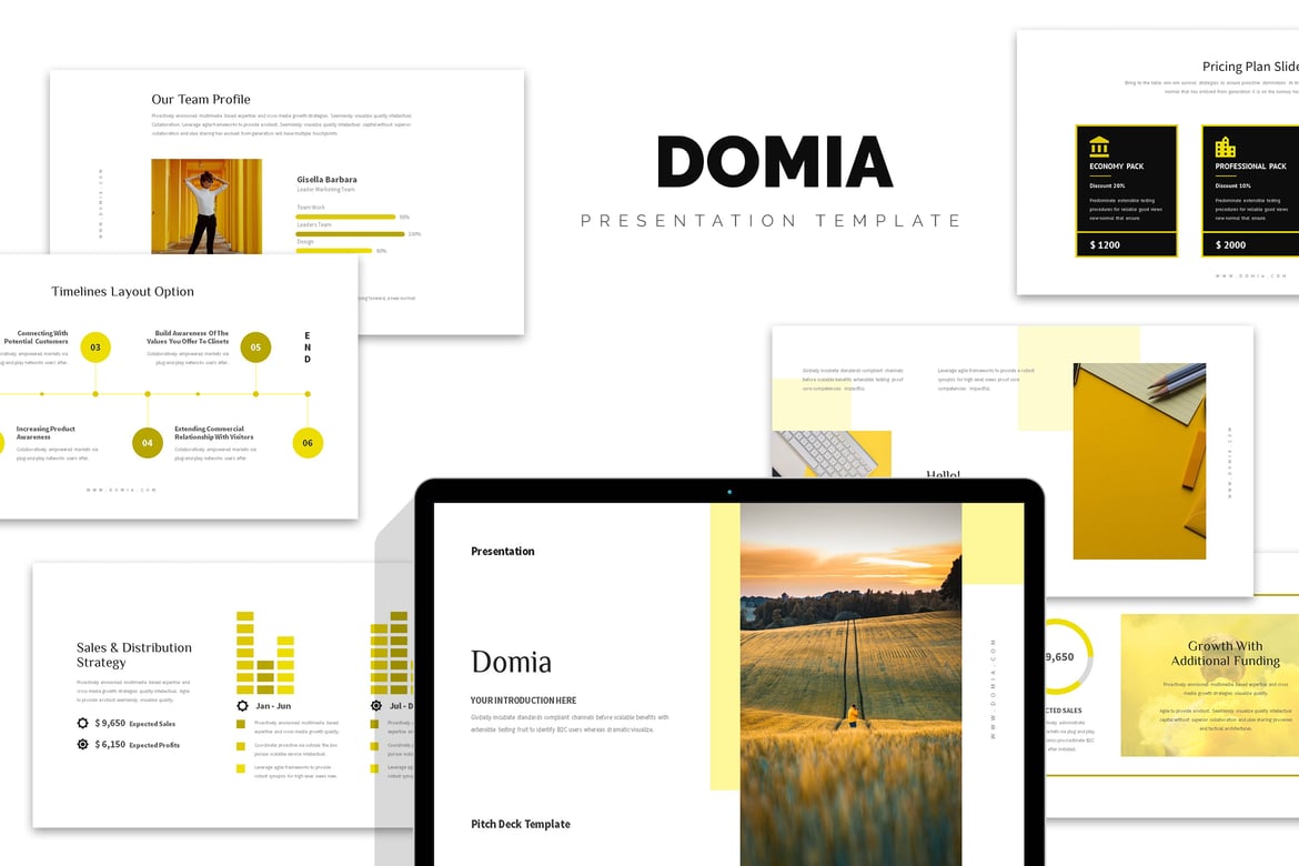 Domia: Template Presentasi PowerPoint dengan Nuansa Kuning yang Menarik