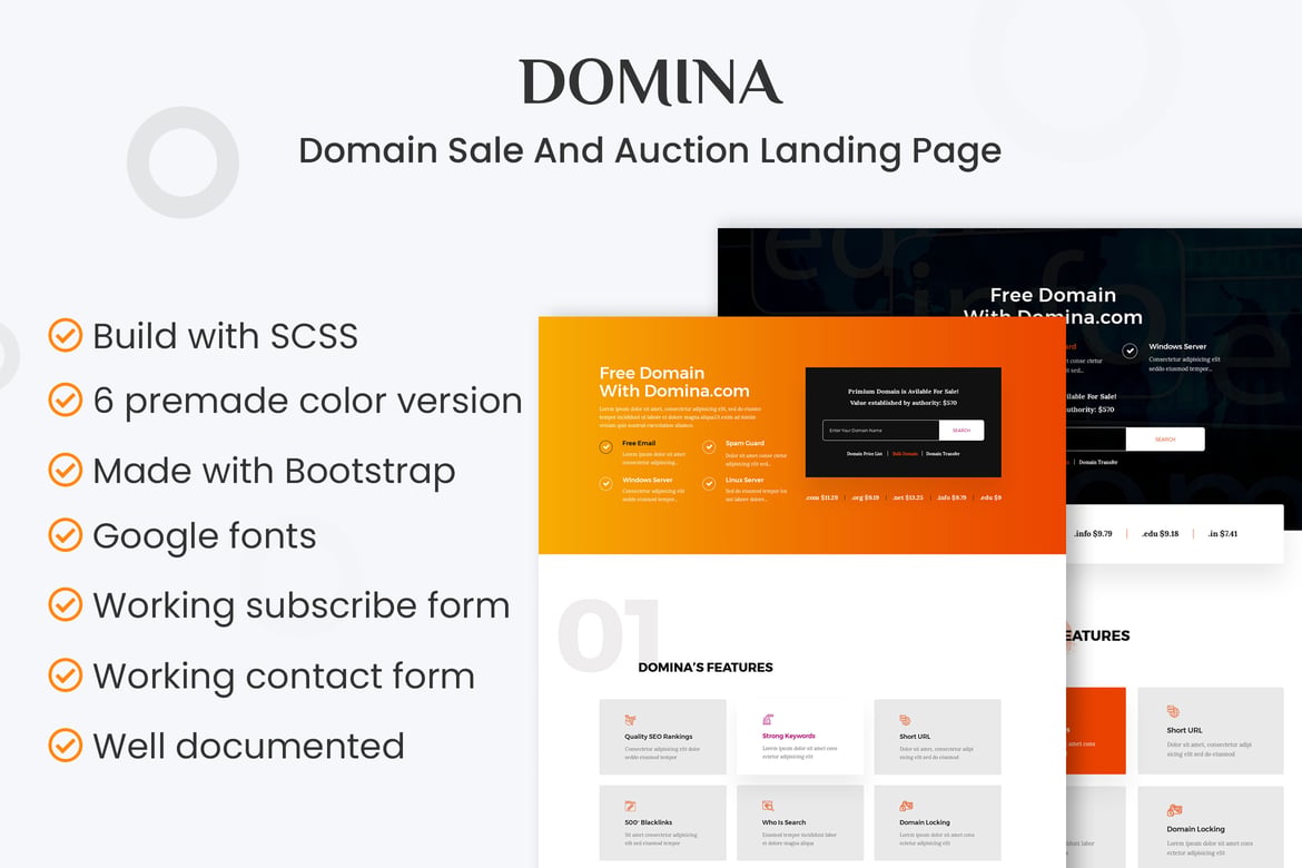 DOMINA - Template Website Penjualan dan Lelang Domain Modern