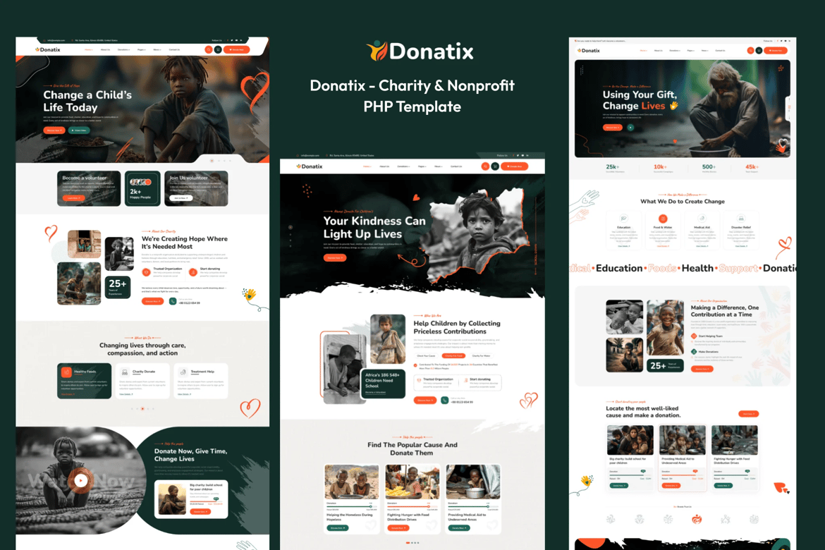 Donatix - Template Website Amal dan Nonprofit yang Modern