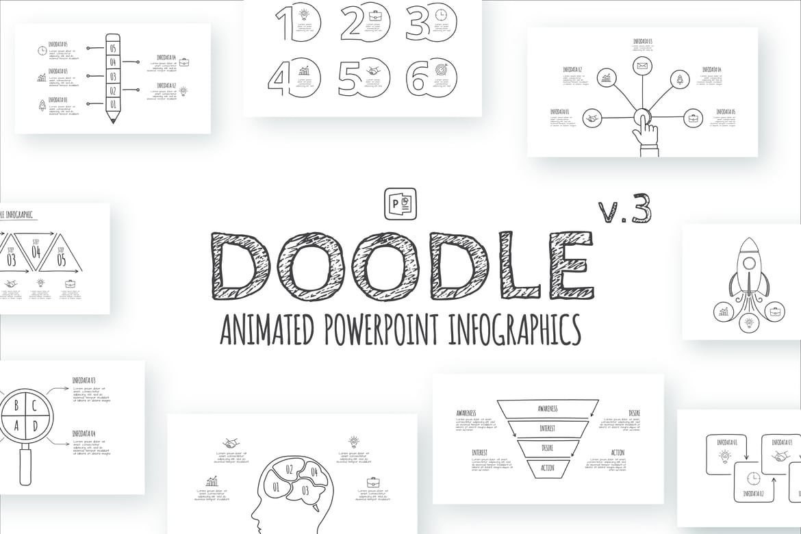 Template PowerPoint Infografis Doodle Animasi v.3 yang Menarik