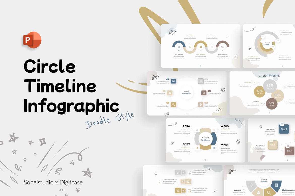 Template Presentasi Doodle Circle Timeline yang Menarik