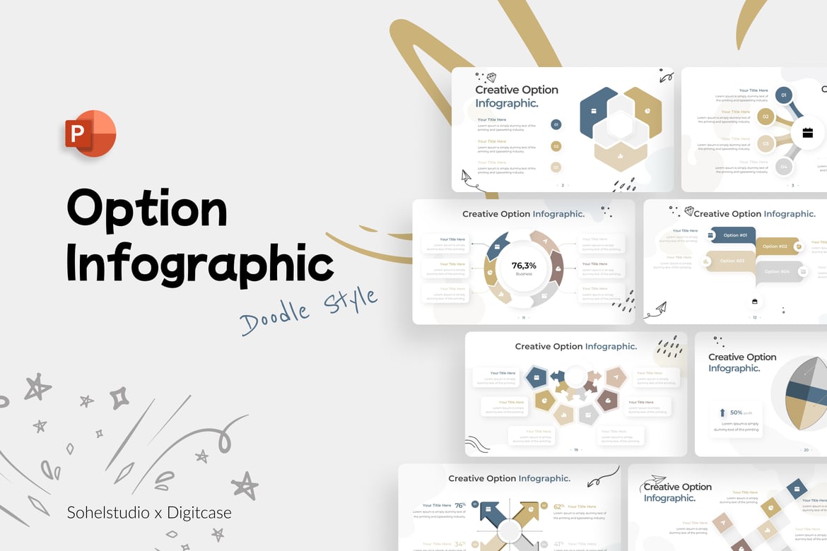 Template Presentasi Infografis Kreatif Doodle yang Menarik