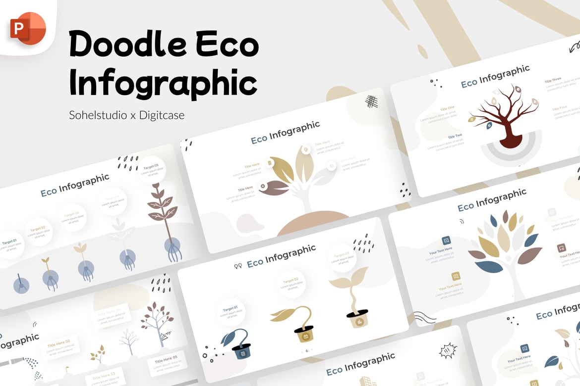 Template Presentasi PowerPoint Infografis Doodle Ramah Lingkungan