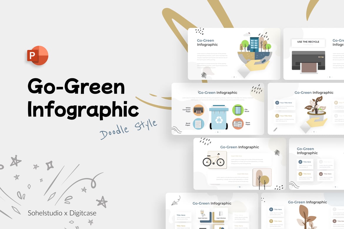 Template Presentasi PowerPoint Doodle Go-Green yang Menarik