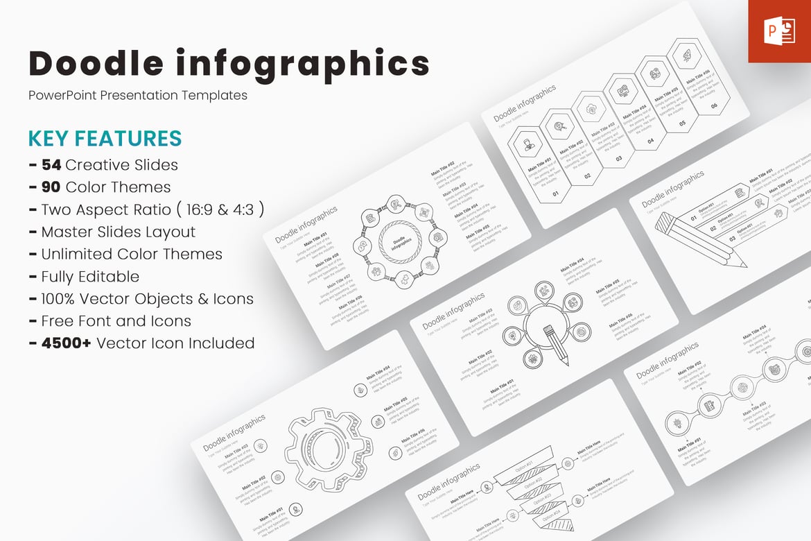Template PowerPoint Infografis Doodle yang Menarik