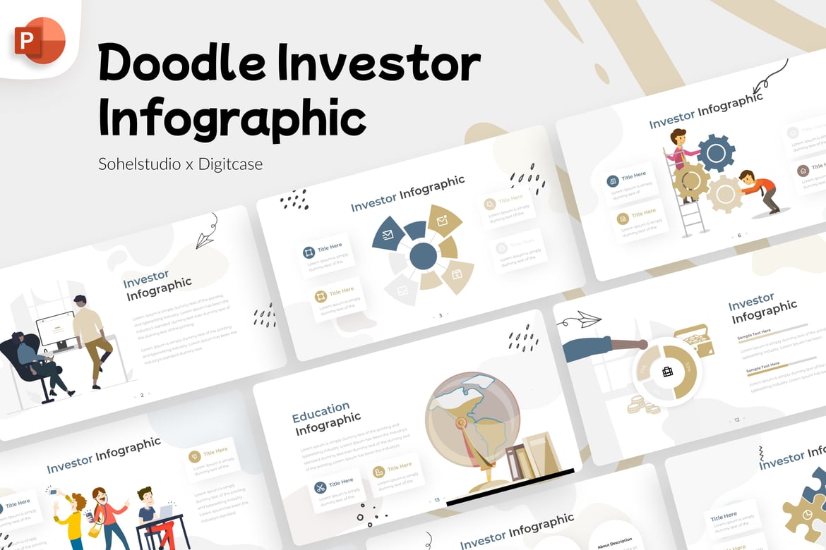 Template Presentasi PowerPoint Doodle Investor yang Menarik