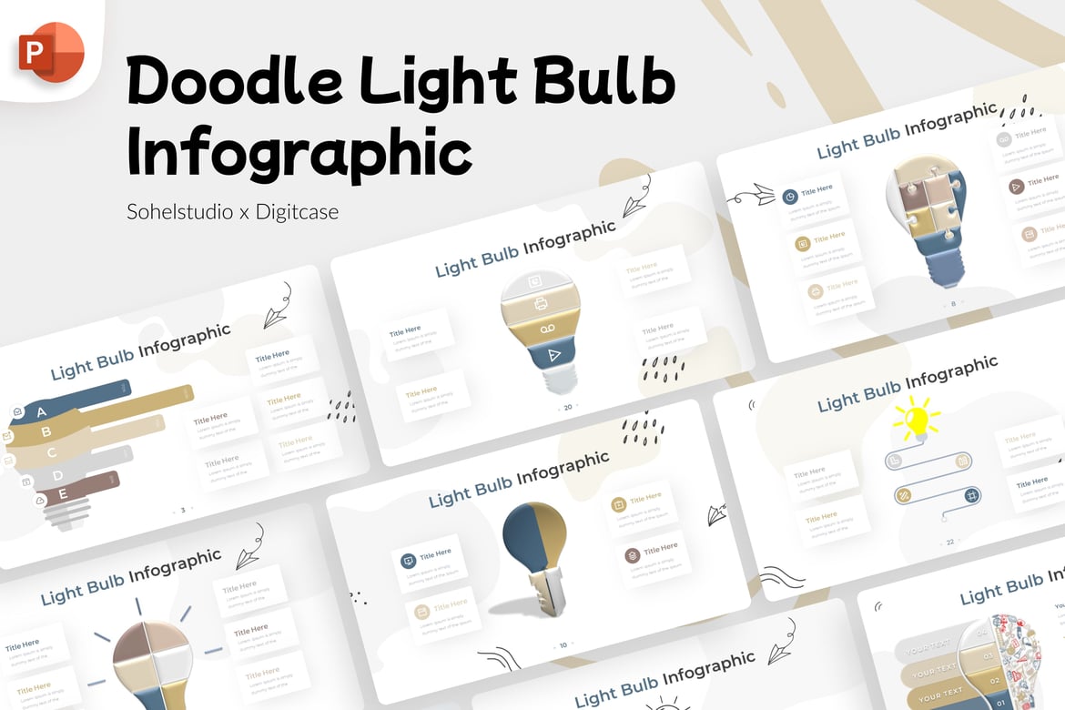Template PowerPoint Infografis Lampu Doodle yang Menarik