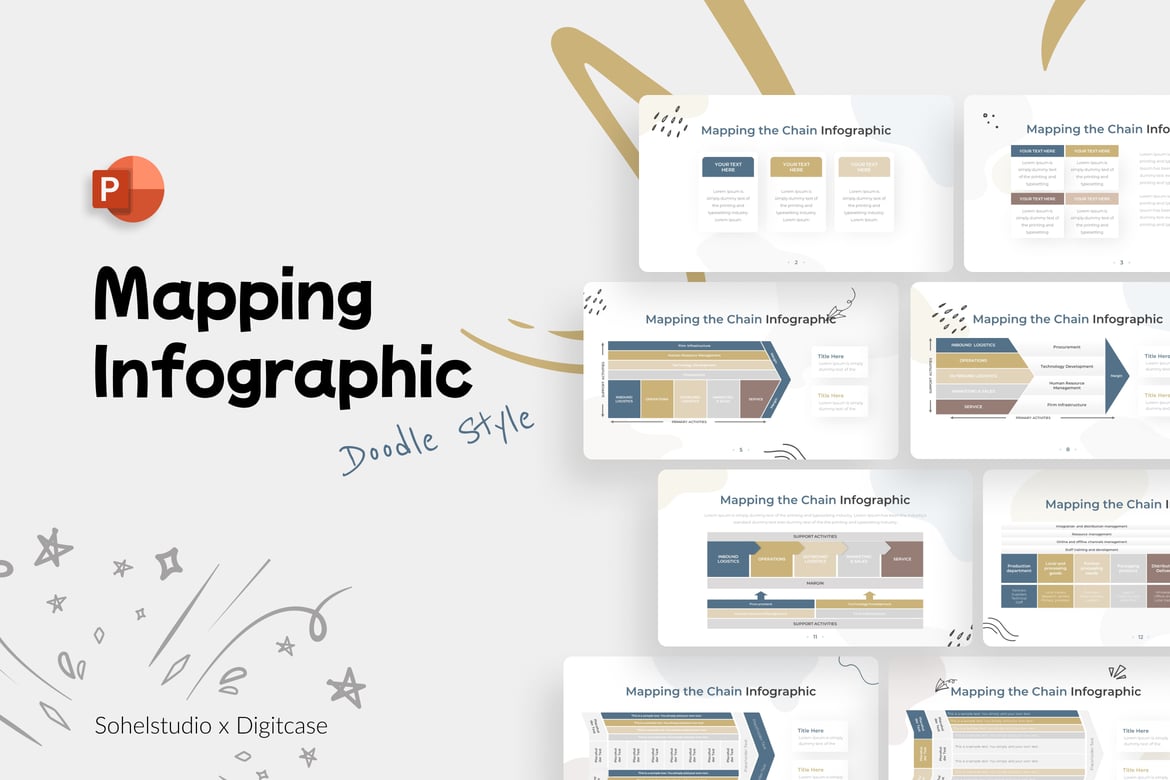 Template PowerPoint Doodle Mapping Rantai yang Menarik dan Efektif