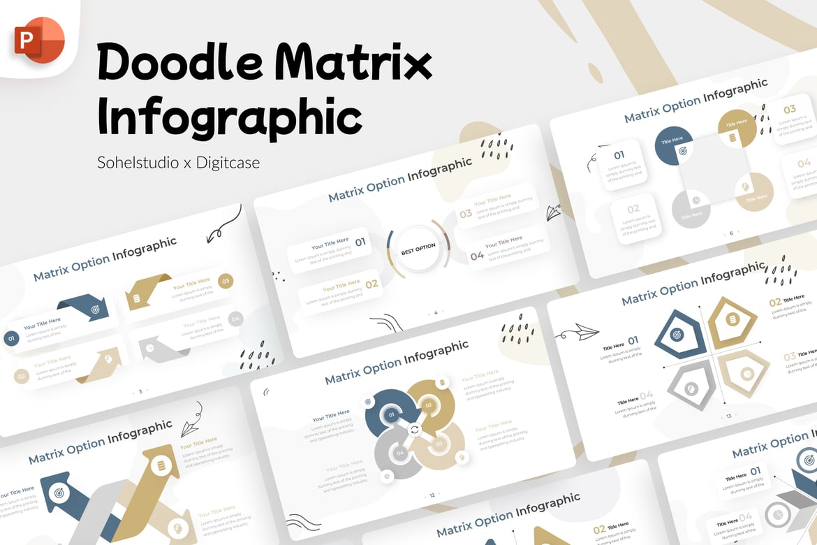 Template Presentasi PowerPoint Doodle Matrix Infografis yang Menarik