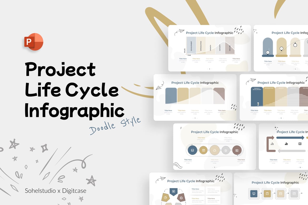 Template Presentasi Infografis Doodle Siklus Proyek yang Menarik
