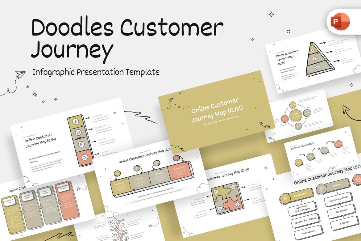 Template PowerPoint Doodles untuk Perjalanan Pelanggan yang Menarik