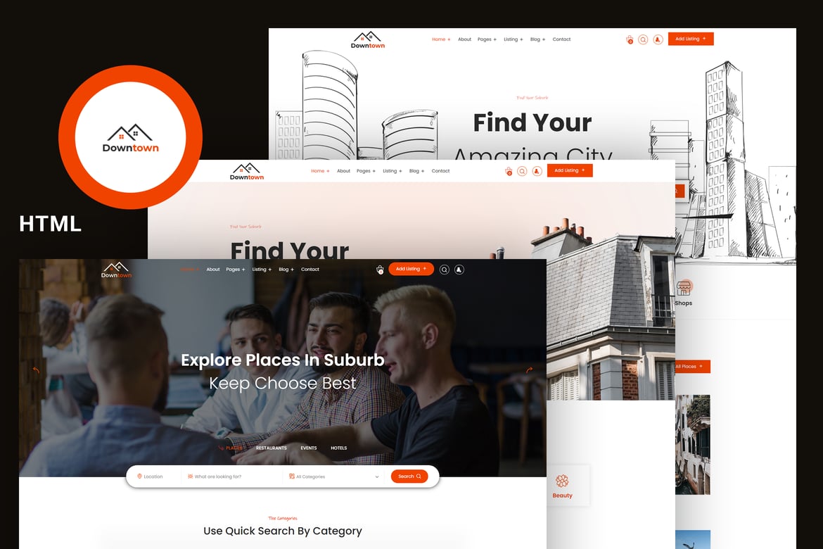 Template Website Daftar Direktori Downtown - Solusi Modern untuk Bisnis Anda