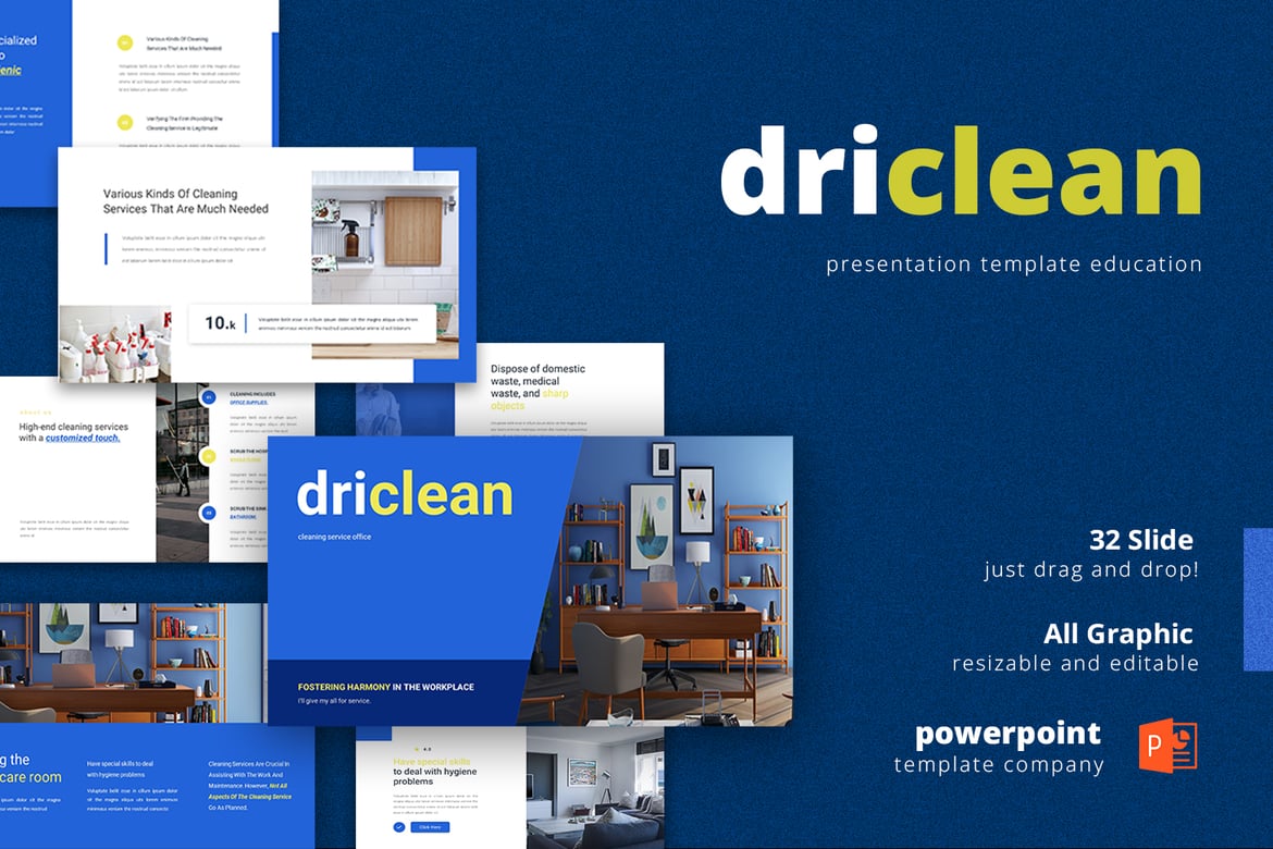Template Presentasi PowerPoint Driclean-Cleanlines yang Modern dan Kreatif