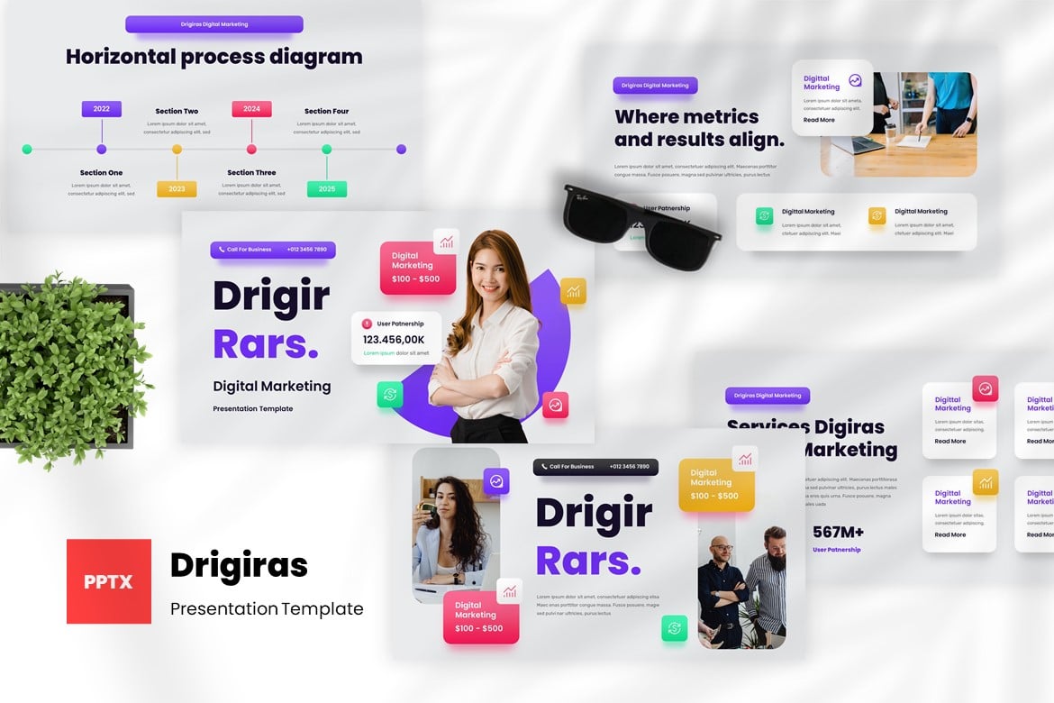 Drigiras - Template PowerPoint Pemasaran Digital yang Modern dan Kreatif