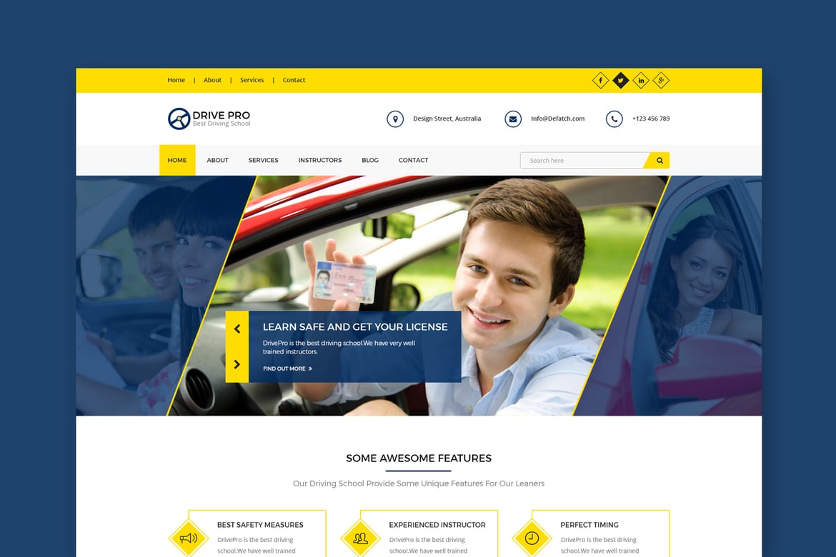 Template Website Sekolah Mengemudi Drive Pro yang Menawan