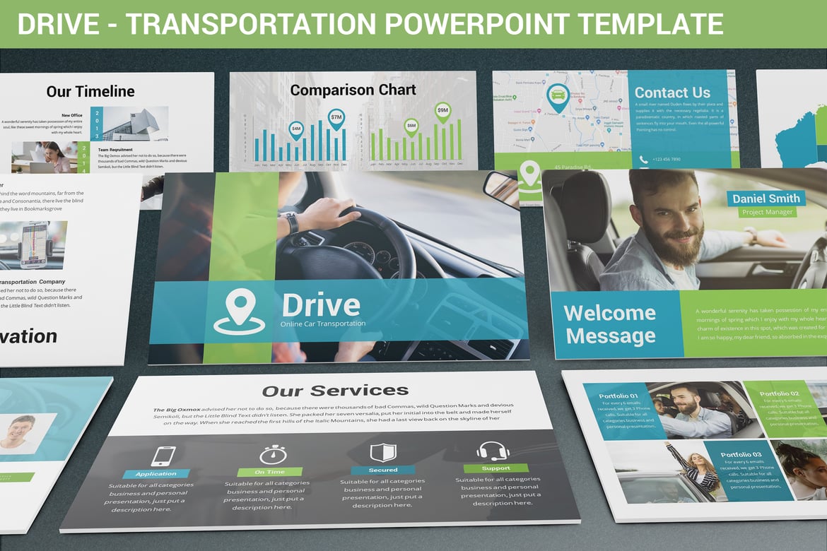 Template Powerpoint Transportasi Modern dan Bersih