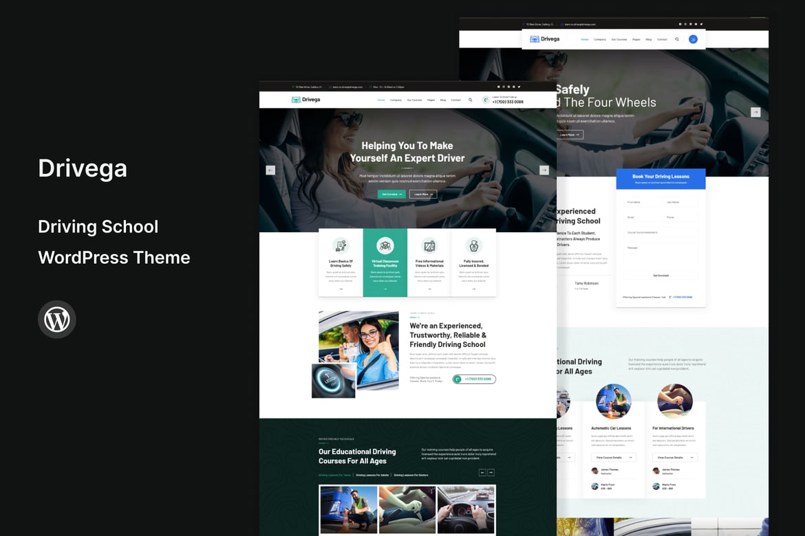 Drivega - Tema WordPress Sekolah Mengemudi Modern dan Profesional