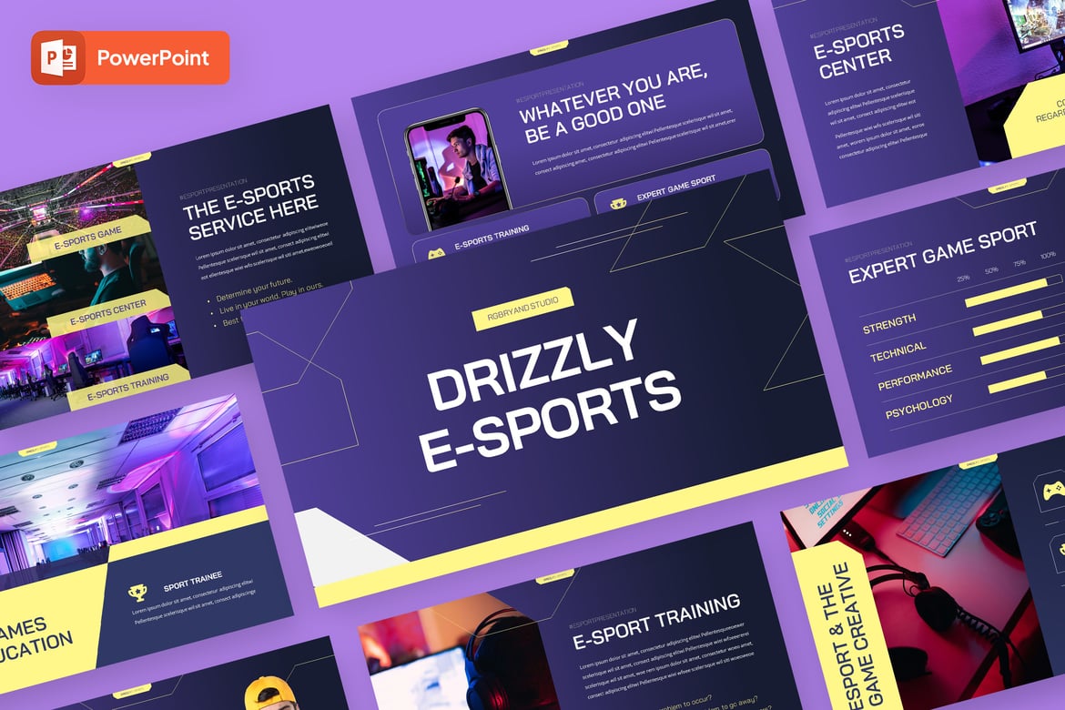 Template Presentasi Powerpoint Esport Drizzly yang Profesional