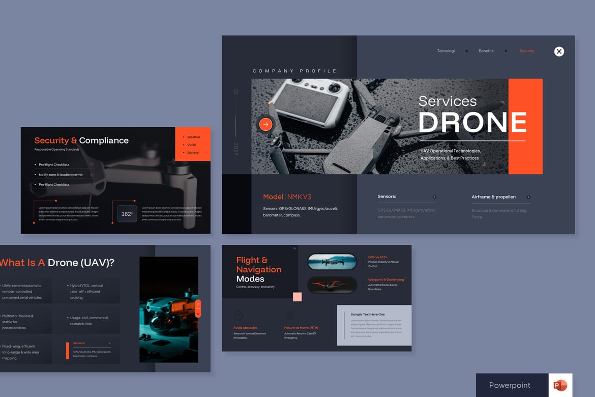 Template Presentasi PowerPoint Profil Perusahaan Drone yang Modern dan Elegan