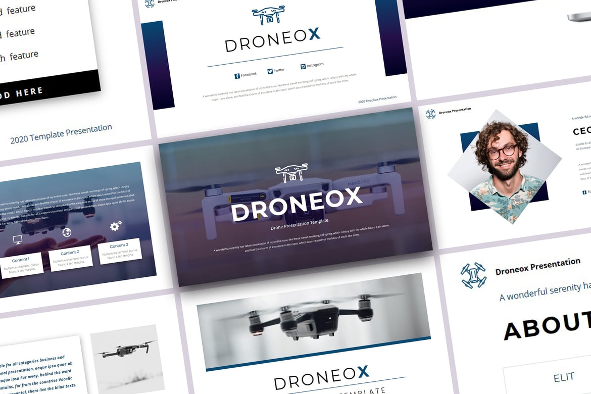 Droneox - Template PowerPoint Presentasi Drone yang Menarik