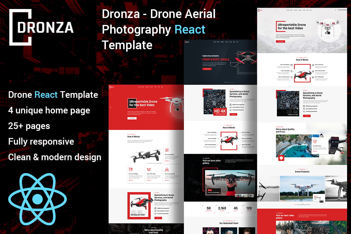 Dronza - Template Website Fotografi Udara dengan React yang Responsif